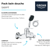 Pack mitigeur bain douche GROHE Swift + Douchette 2 jets Vitalio Comfort 110 + Flexible | Batinea