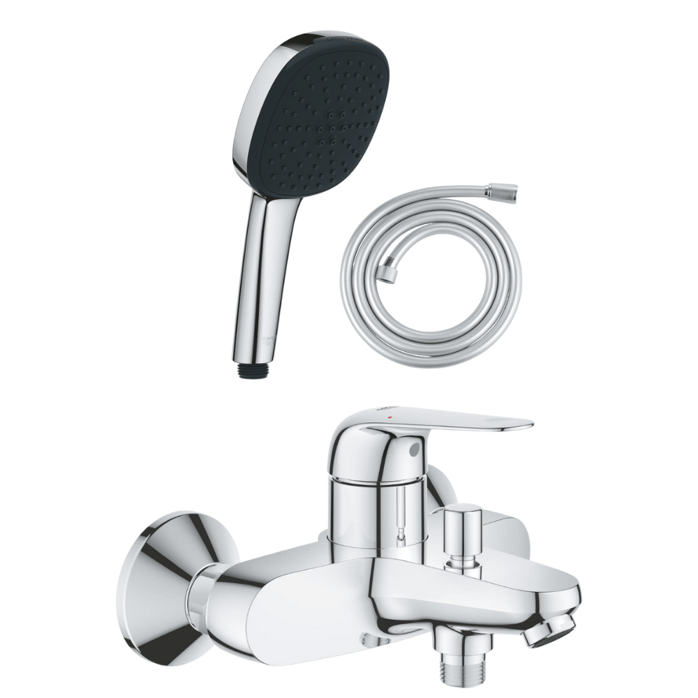 Pack mitigeur bain douche GROHE Swift + Douchette 2 jets Vitalio Comfort 110 + Flexible