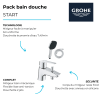 Pack mitigeur mécanique bain douche GROHE Start + Douchette 2 jets Vitalio Comf. 110 + Flexible | Batinea