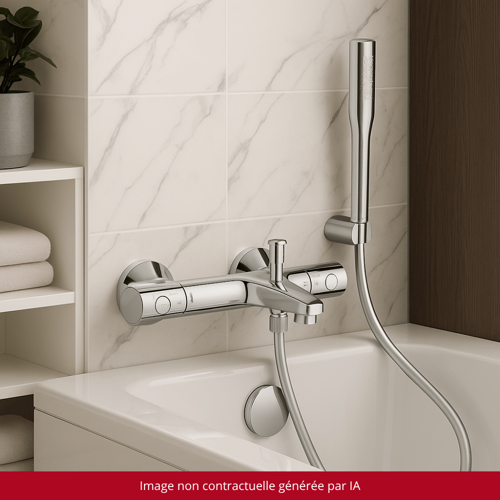 Pack mitigeur bain thermostatique GROHE Grohtherm 800 + Douchette 1 jet Vitalio Get Stick + Flexible | Batinea
