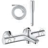 Pack mitigeur bain thermostatique GROHE Grohtherm 800 + Douchette 1 jet Vitalio Get Stick + Flexible