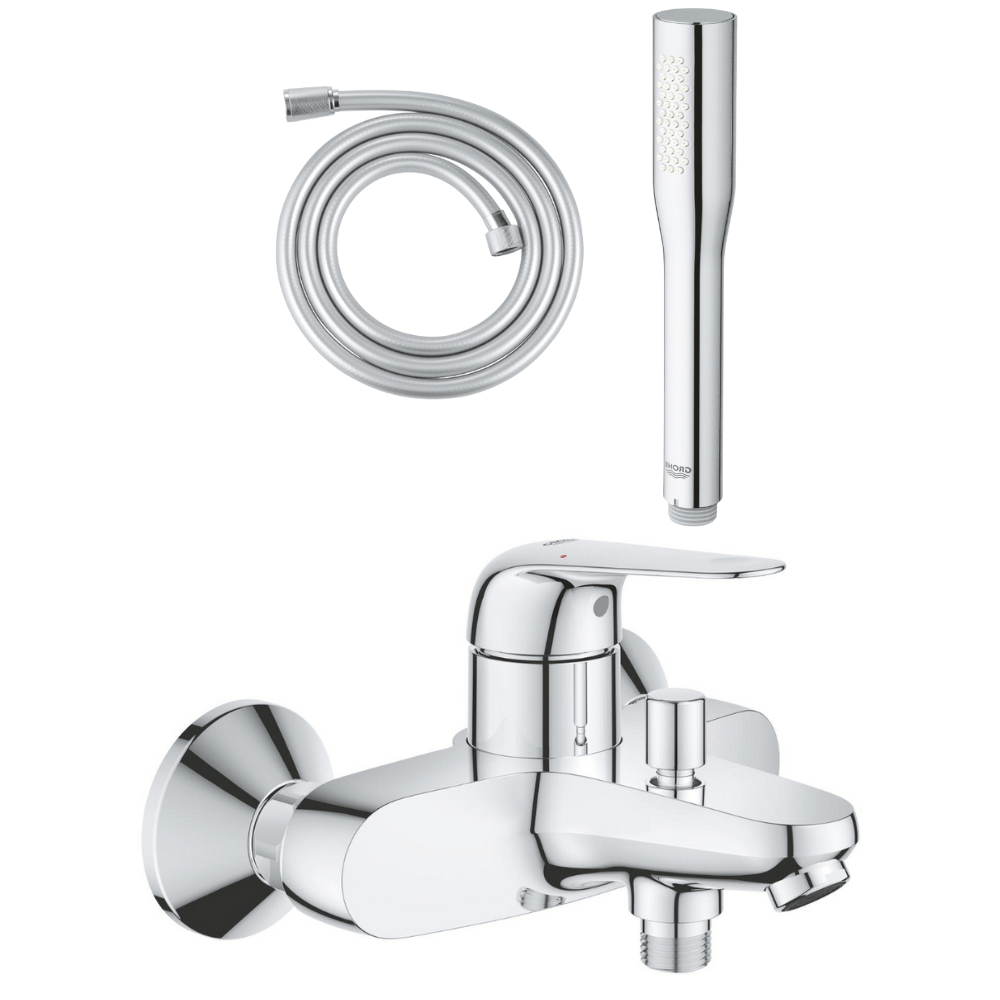 Pack mitigeur bain douche mécanique GROHE Swift + Douchette 1 jet Vitalio Get Stick + Flexible