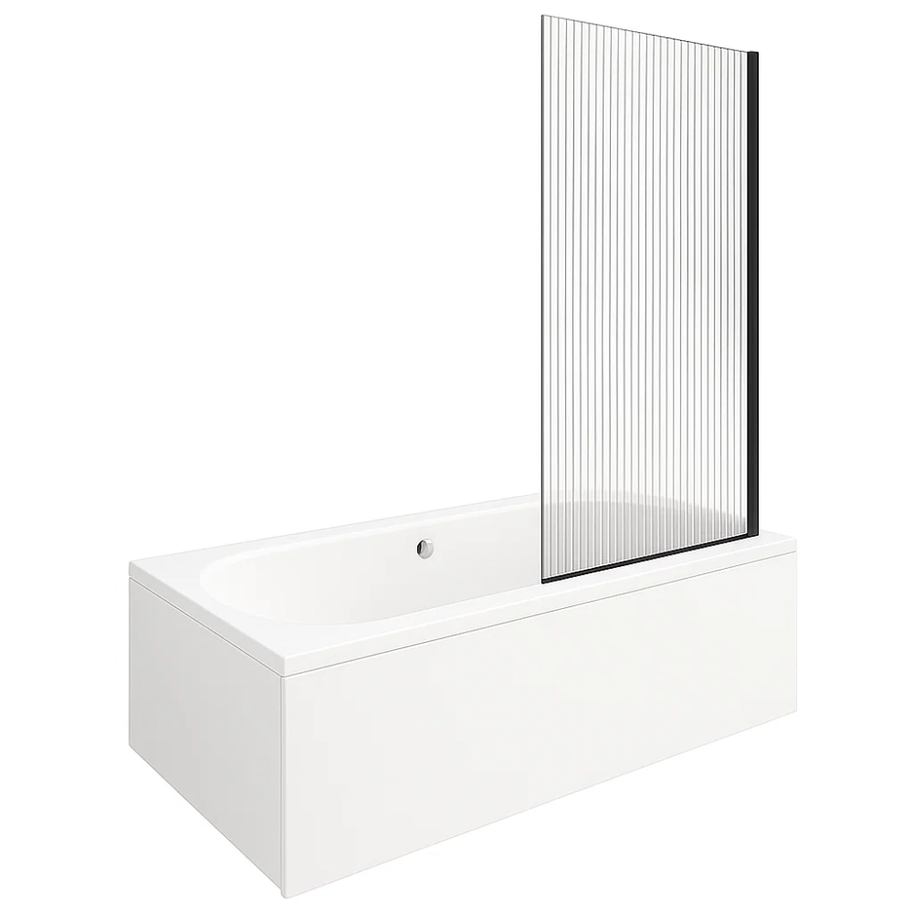 Baignoire droite DURAVIT D-Neo vidage centré + Pare bain AURYS Raywall chromé | Batinea