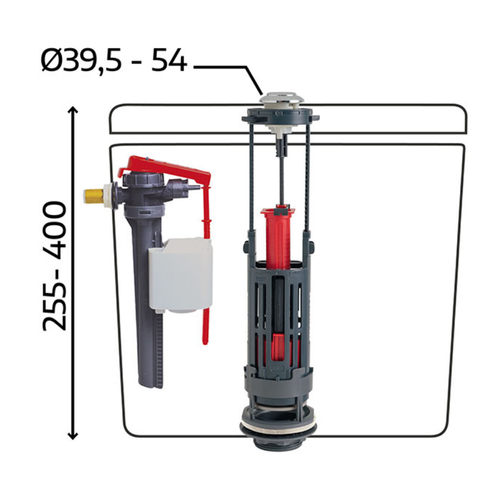Installation Mécanisme de chasse WIRQUIN Jollyfill pour wc double poussoir à étrier avec robinet flotteur