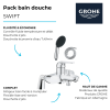 points fort du Pack mitigeur bain douche mécanique GROHE Swift + douchette ronde  2 jets + flexible