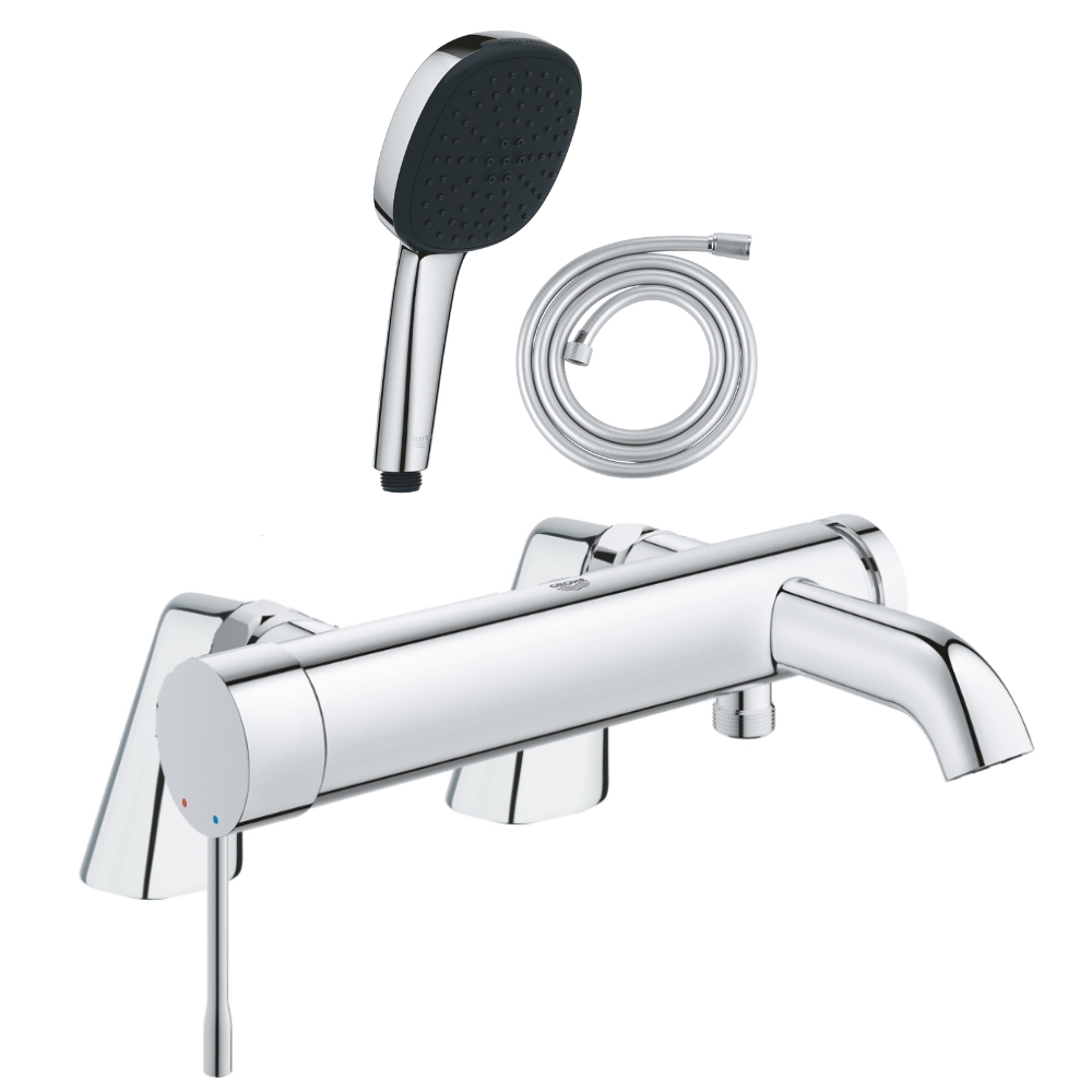 Pack mitigeur bain douche mécanique GROHE Essence + douchette carré  2 jets + flexible