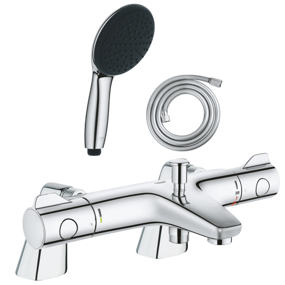 Pack mitigeur bain douche thermostatique GROHE Grohtherm 800 + douchette ronde 2 jets + flexible