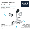 avantages du pack mitigeur bain douche mécanique GROHE Start Loop + douchette carré  2 jets + flexible avec support