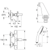 dimensions du pack mitigeur bain douche thermostatique GROHE Precision Get + douchette carré  2 jets + flexible