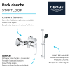 avantages du pack mitigeur douche mécanique GROHE StartLoop + Ensemble de douche 2 jets Vitalio Start avec barre Chromé