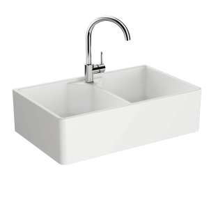 Evier timbre d'office 2 bac à poser VITRA Belfast Blanc | Batinea