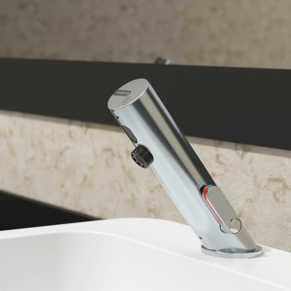 Ambiance Mitigeur infrarouge sur plage avec robinet d'arrêt pour lavabo PRESTO Linea chromé