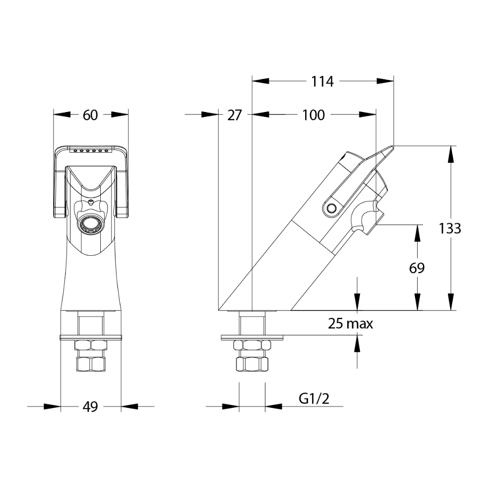 Schéma technique Robinet temporisé à manette souple sur plage pour lavabo PRESTO Neo duo chrome