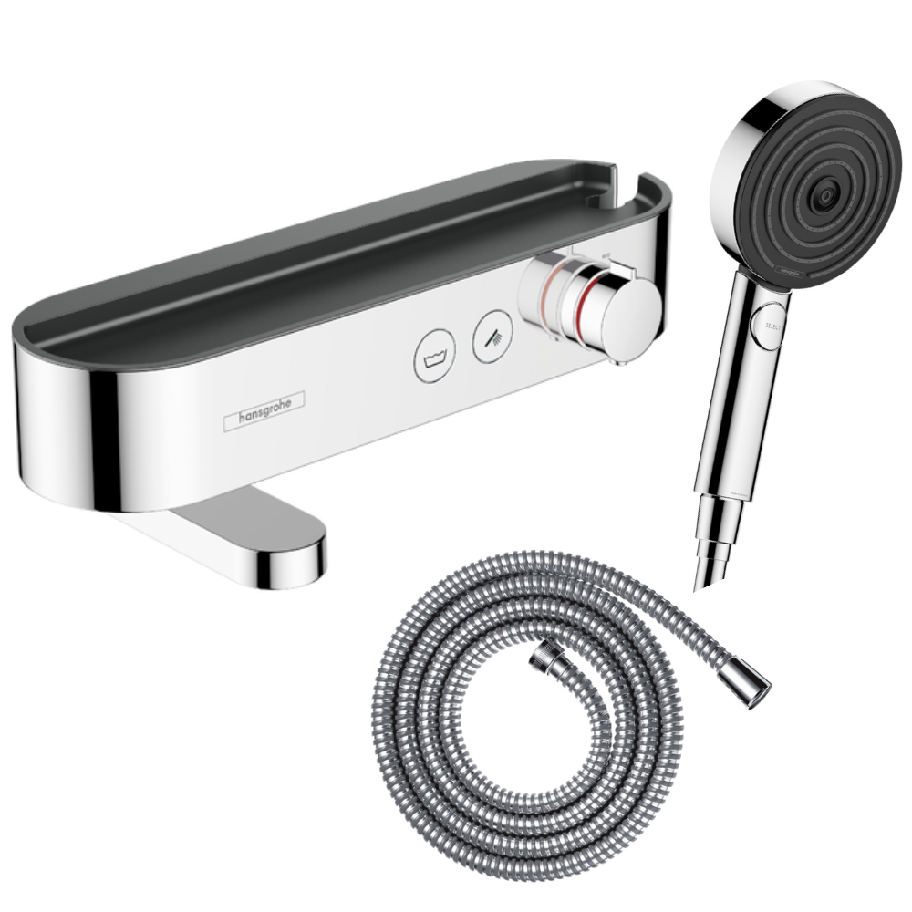Pack mitigeur bain douche thermostatique HANSGROHE ShowerTablet Select + Flexible + Pommeau de douche Pulsify Select 3 jets Chro