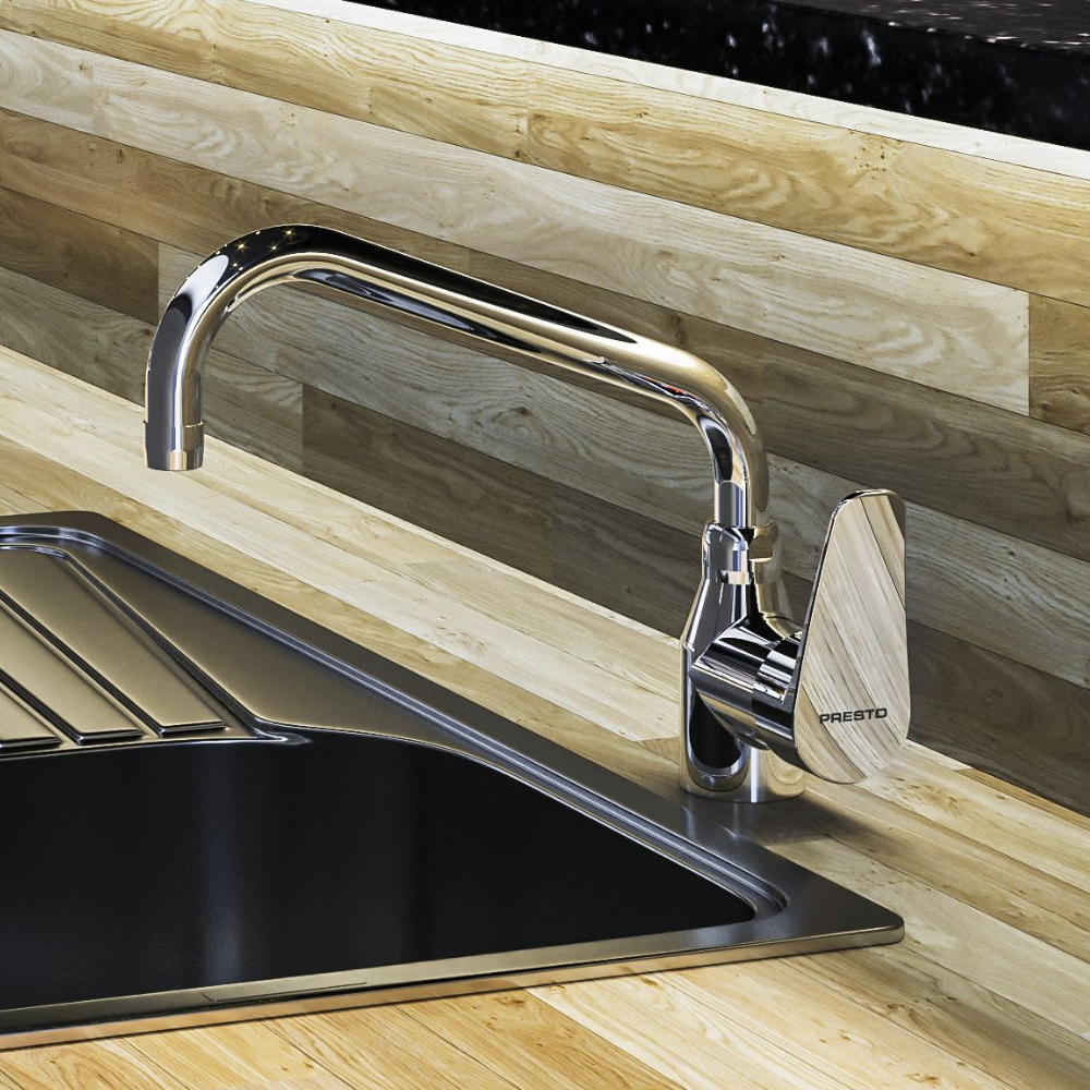 Zoom ambiance Mitigeur de cuisine pro sur plage pour bar PRESTO Chef Chrome
