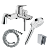 Pack mitigeur bain mécanique HANSGROHE Logis + Pommeau Crometta EcoSmart + Flexible Isiflex + Support et colonnettes Chromé