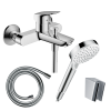 Pack mitigeur bain mécanique mural HANSGROHE Logis + Pommeau Crometta EcoSmart + Flexible Isiflex + Support Chromé