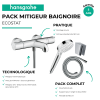 Pack mitigeur bain thermostatique HANSGROHE Ecostat 1001 + Pommeau Crometta EcoSmart + Flexible Isiflex + Support Chromé 1320100
