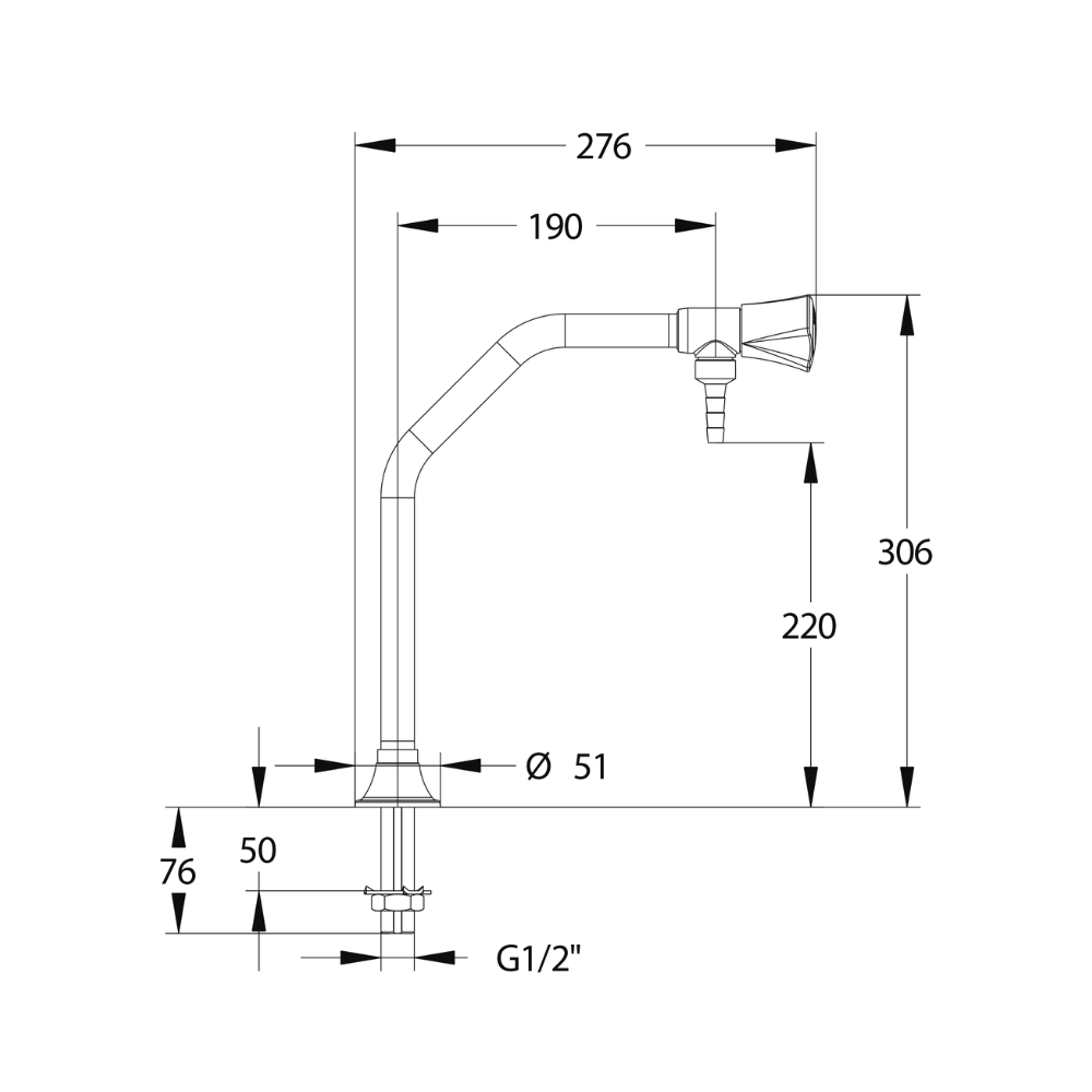 Schéma technique Chandelier un robinet pour eau potable froide PRESTO First Labo 3 Saillie 190 mm