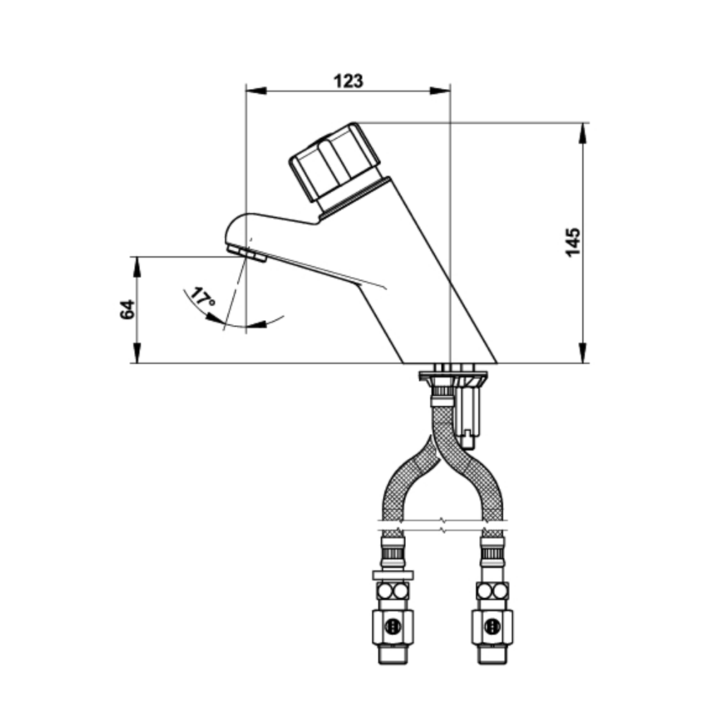 Schéma technique Mitigeur monocommande temporisé sur plage pour lavabo PRESTO P4000S chromé