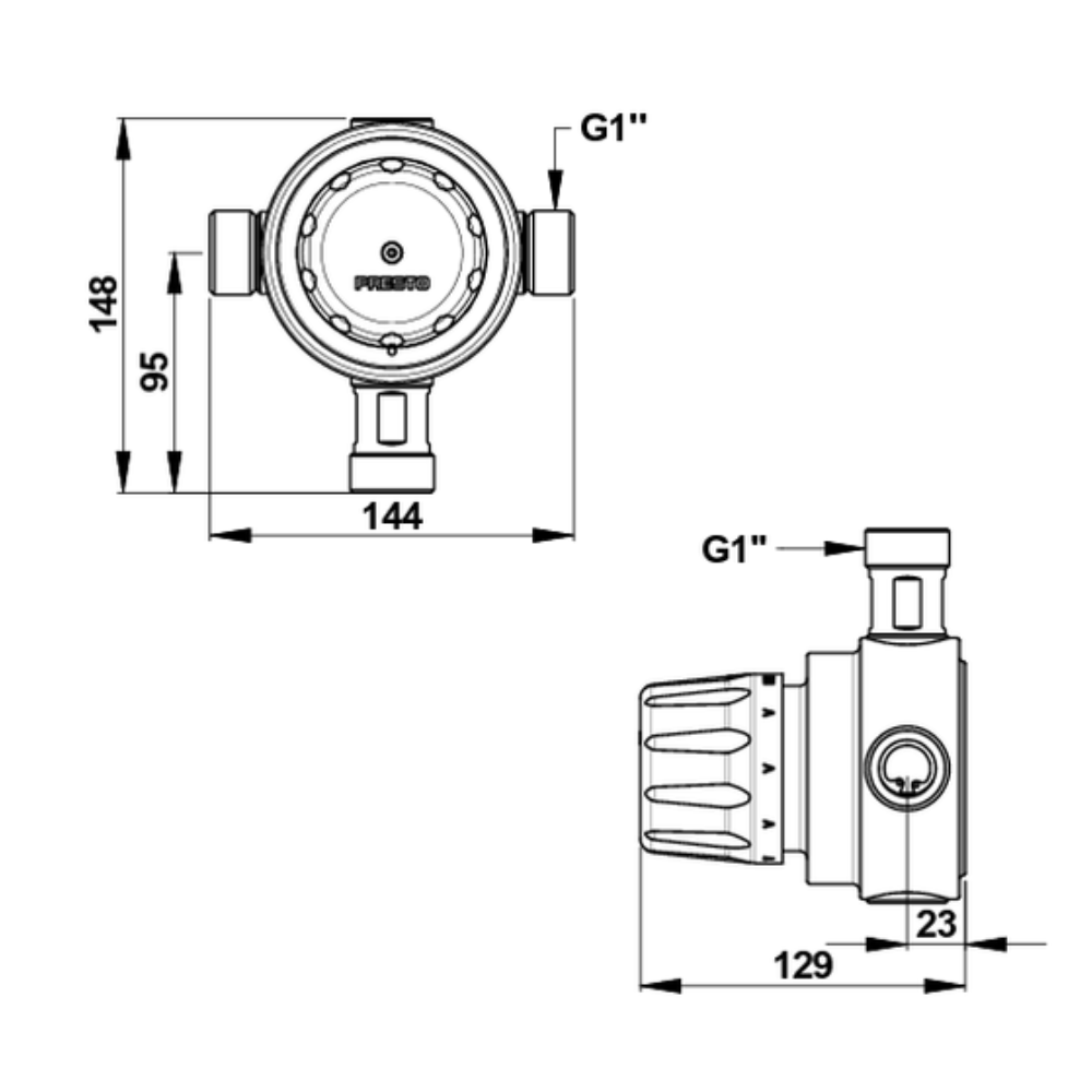 Schéma technique Mitigeur centralisé 84L/min PRESTO Prestotherm