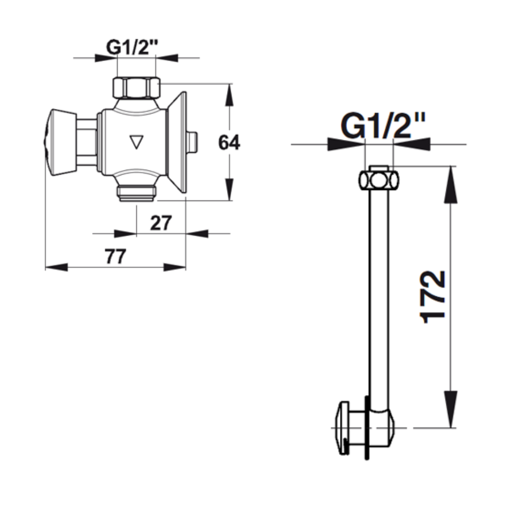 Schéma technique Kit complet robinet temporisé pour urinoir mural mécanique PRESTO P12 chrome