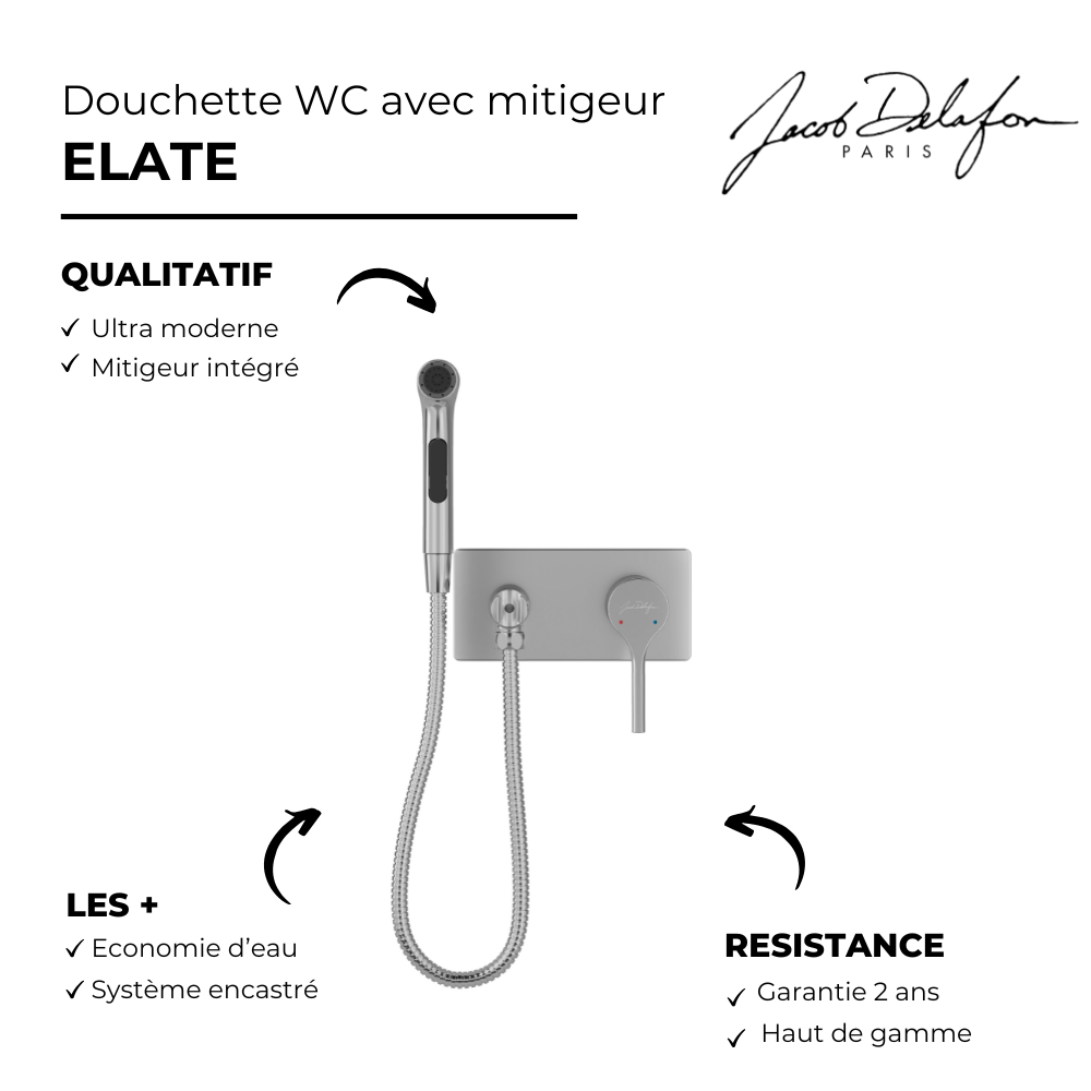 Douchette WC avec mitigeur encastré  JACOB DELAFON Elate + corps encastré point fort