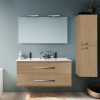 Pack meuble double vasque 120 cm JACOB DELAFON Ola Up + colonne + miroir + spot ambiance chêne