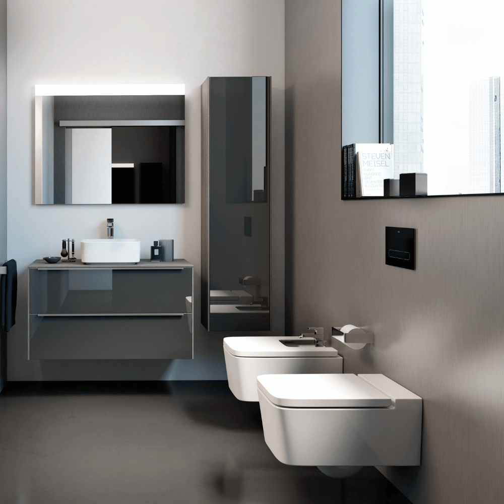 Abattant WC double laqué frein de chute déclipsable carré ROCA Inspira square blanc sur cuvette suspendue
