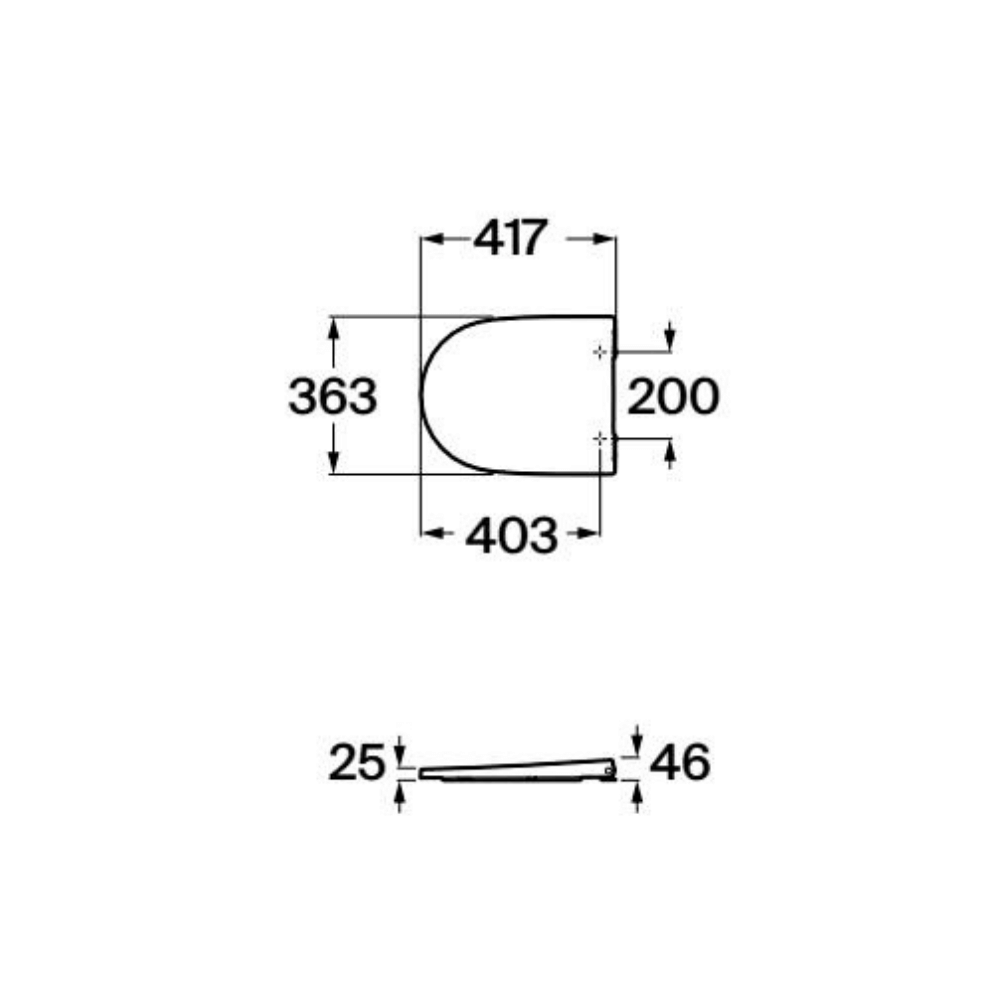Dimensions de l'battant WC frein de chute compact déclipsable rond ROCA Ona blanc