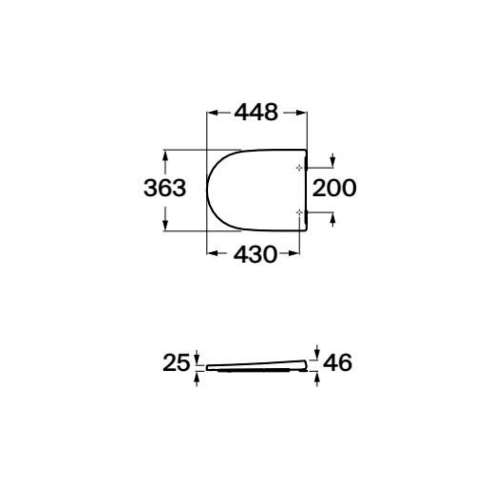 Dimensions de l'abattant WC standard rond ROCA Ona blanc brillant