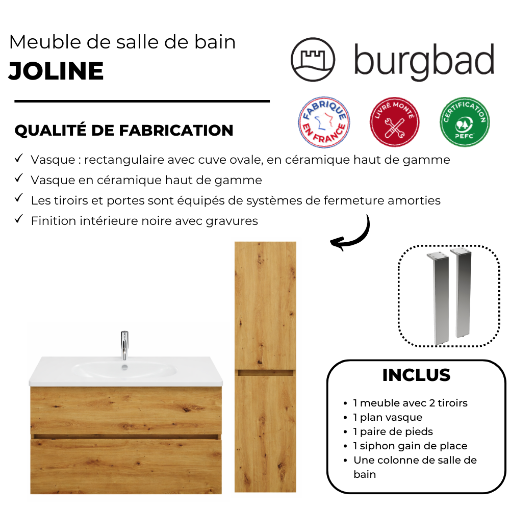 Pack meuble vasque BURGBAD Joline + colonne point fort chêne