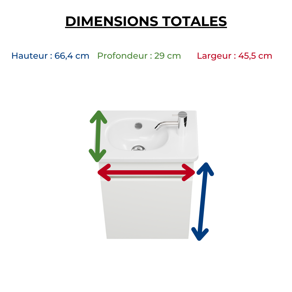 Meuble WC lave-mains BURGBAD Joline blanc dimensions