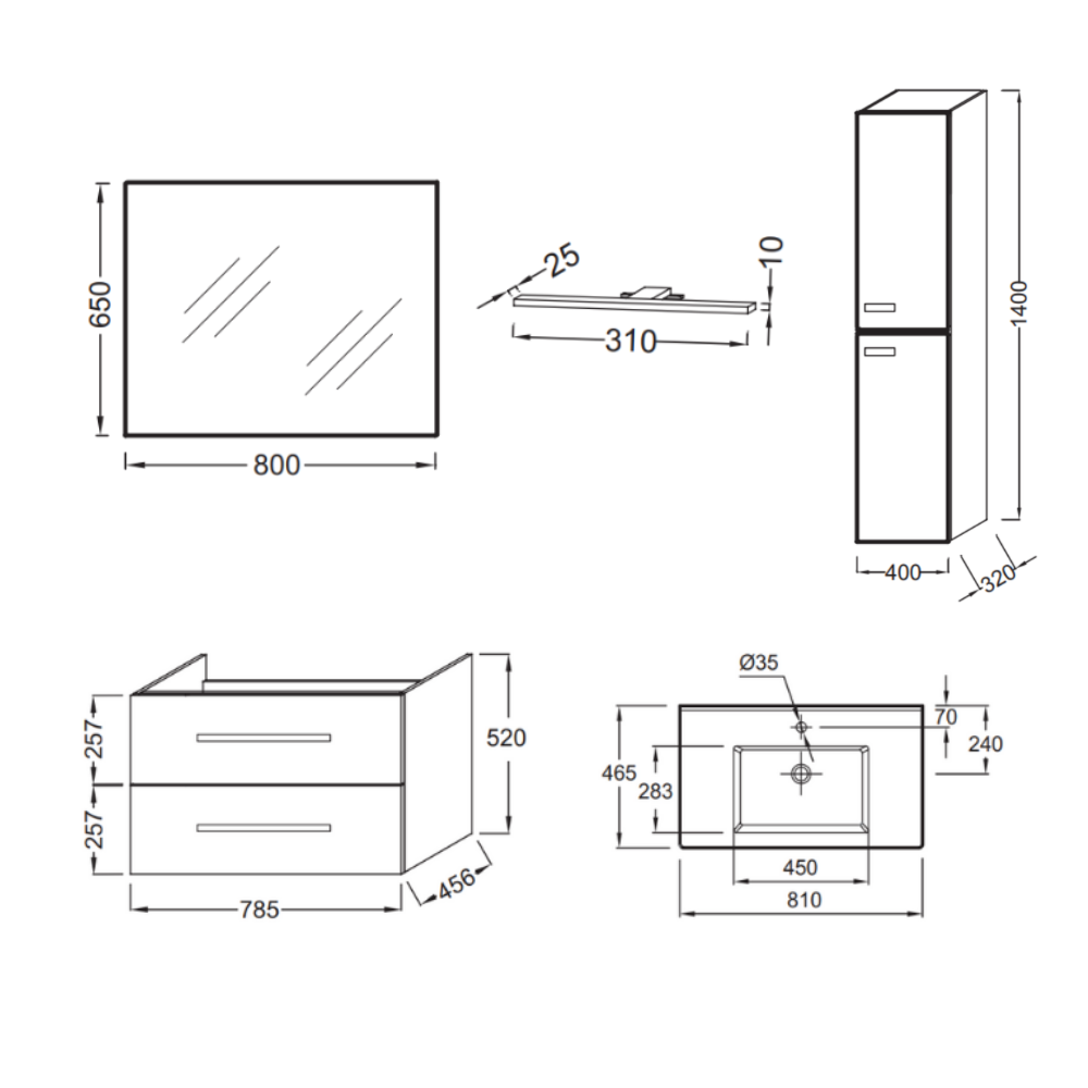 Pack meuble vasque JACOB DELAFON Ola Up + colonne + miroir + spot
