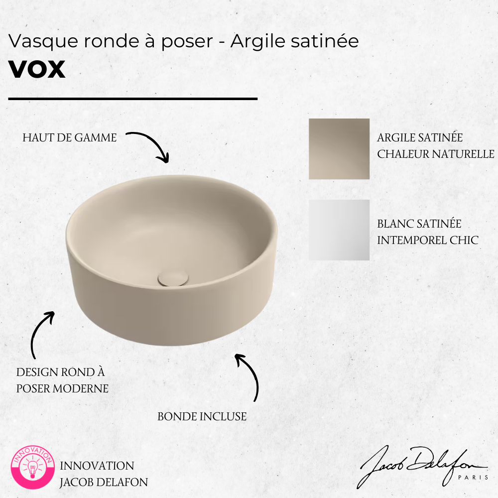 Vasque ronde à poser JACOB DELAFON Vox satinée argile point fort
