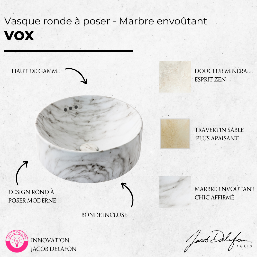 Vasque ronde à poser JACOB DELAFON Vox effet marbre envoutant point fort