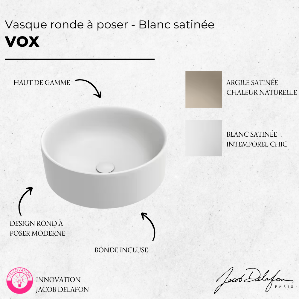 Vasque ronde à poser JACOB DELAFON Vox satinée blanc point fort
