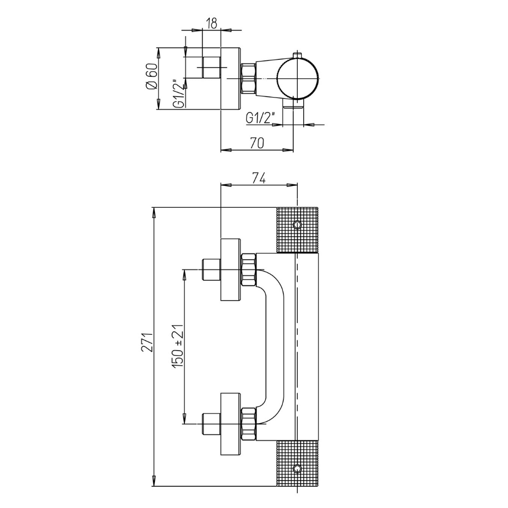 Dimensions du mitigeur douche thermostatique PAINI Jewel chromé