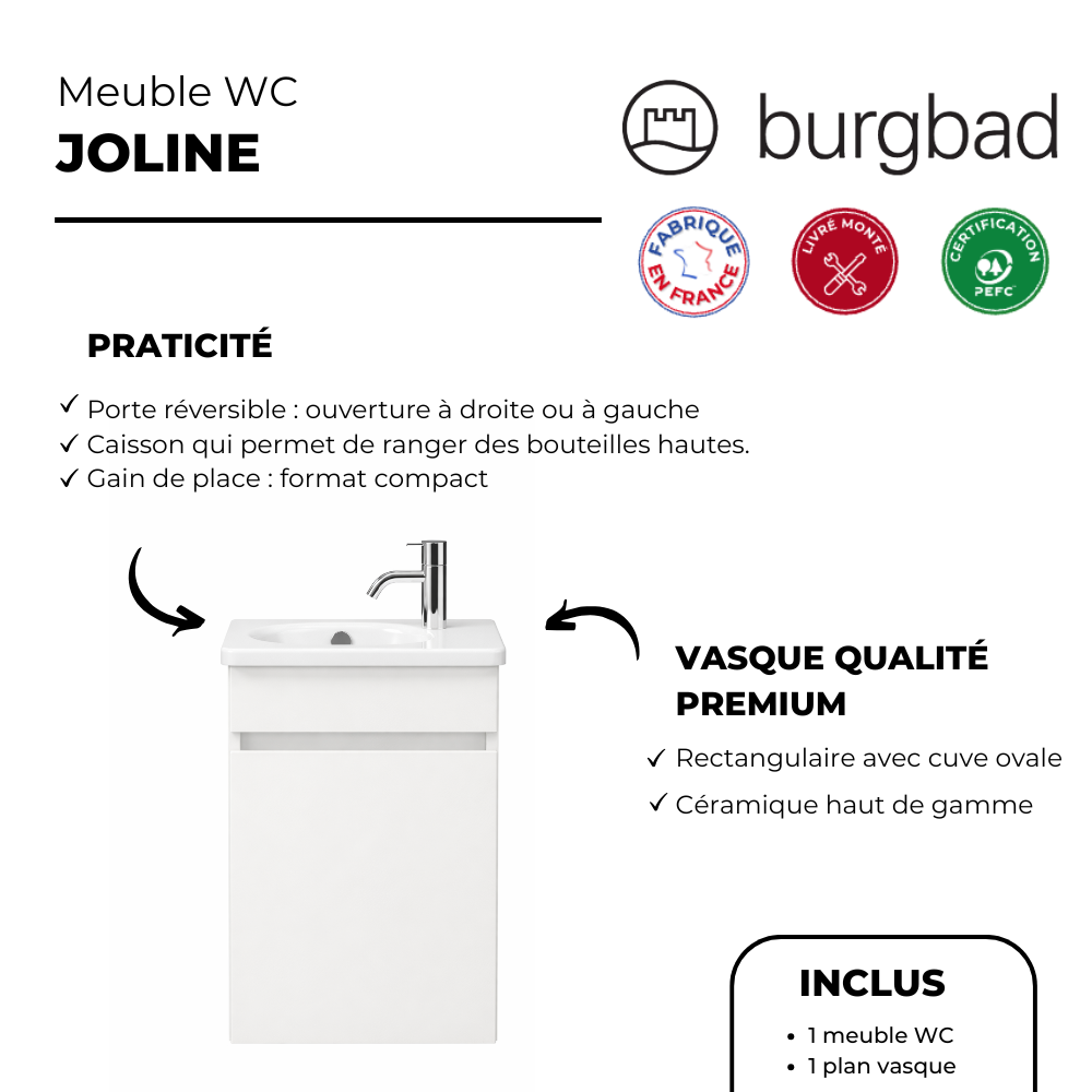 Meuble WC lave-mains BURGBAD Joline blanc point fort