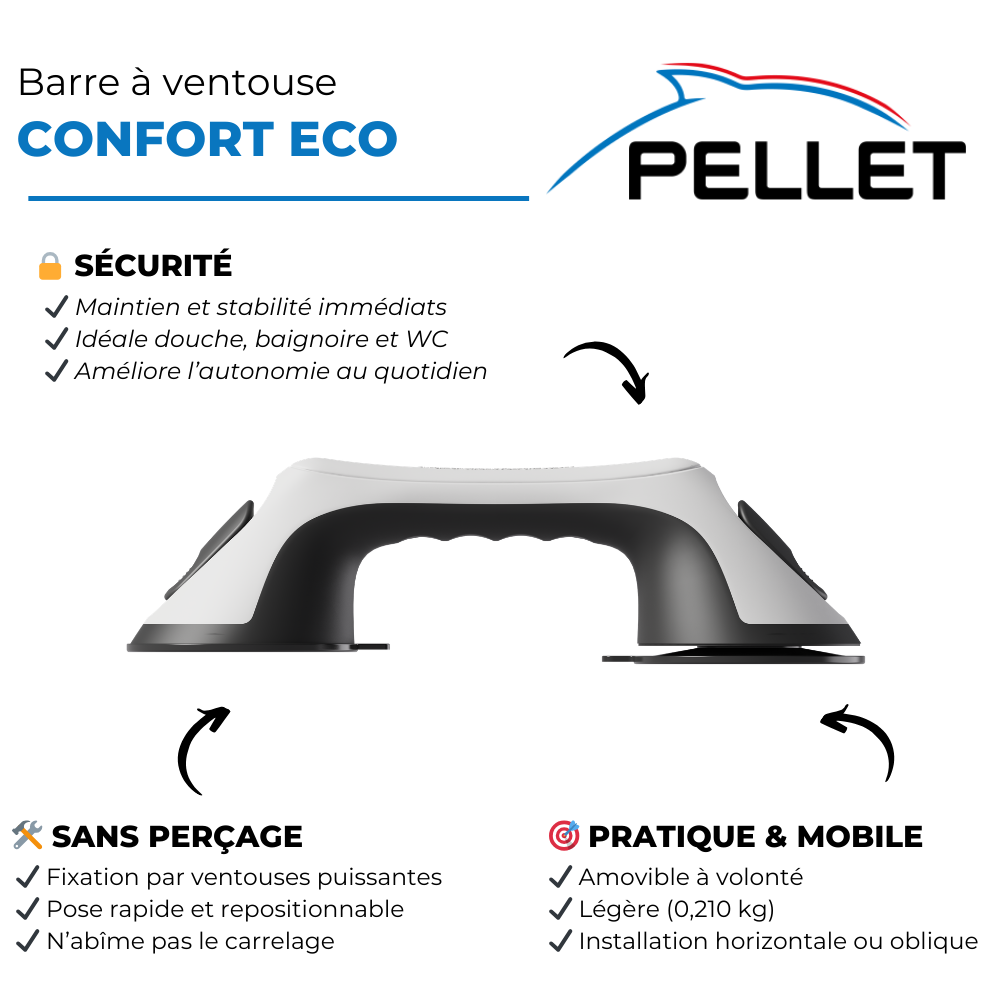 Barre à ventouse de maintien PMR PELLET Confort éco 30 cm point fort