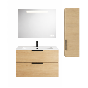 Pack meuble vasque 60 cm BURGBAD Olena + miroir + colonne faible profondeur
