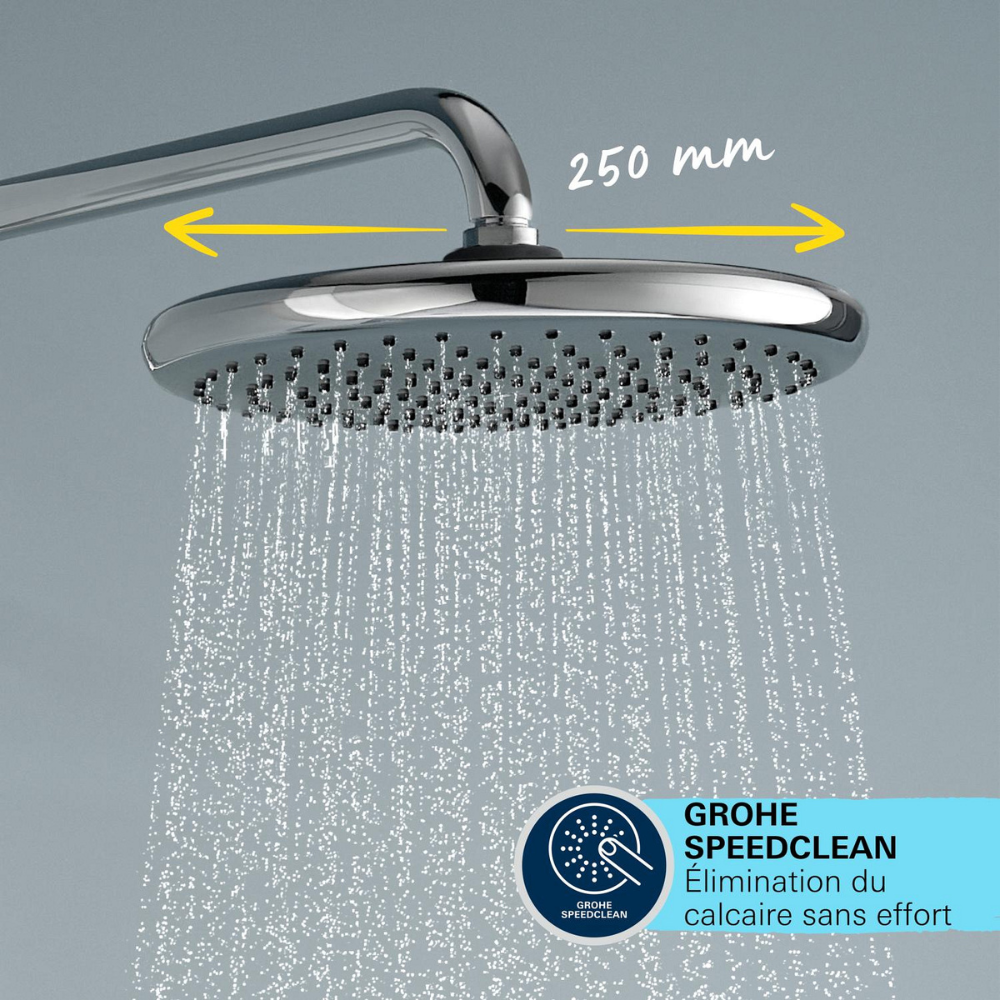 Avantages de la pomme de douche de la colonne GROHE Vitalio Start 250 Chromé
