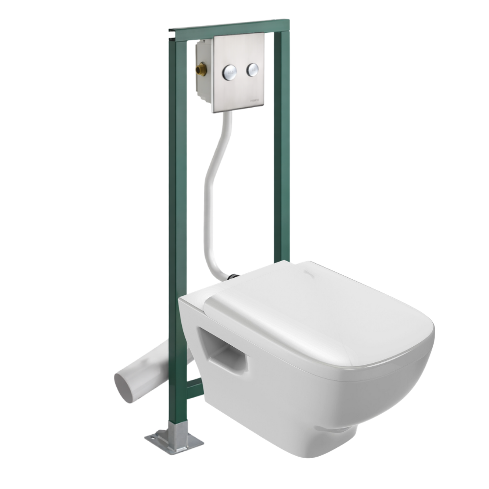 Pack WC suspendu sans bride JACOB DELAFON Struktura + Abattant + Bâti-support autoportant PRESTO + Plaque chromée