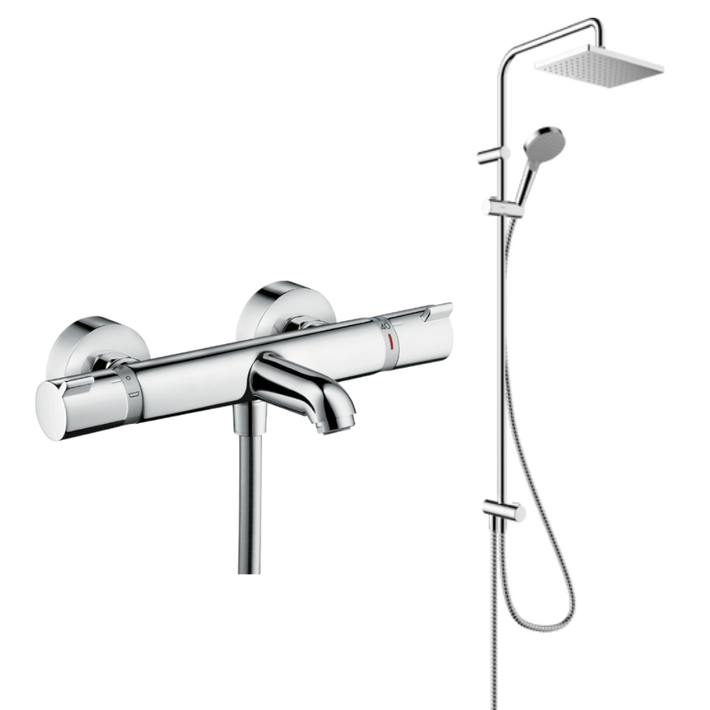Pack mitigeur bain douche thermostatique HANSGROHE Ecostat Comfort + Colonne HANSGROHE Vernis Shape 230 chromé
