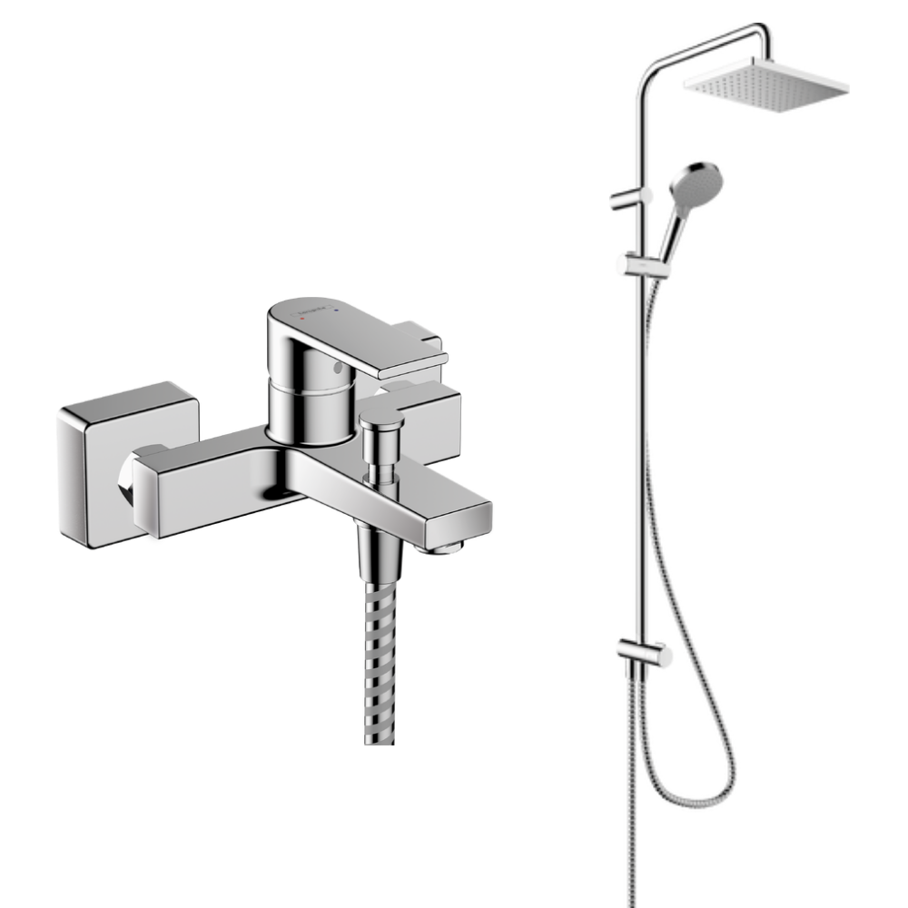 Pack mitigeur bain douche mécanique HANSGROHE Vernis Shape + colonne HANSGROHE Vernis Shape 230 chromé