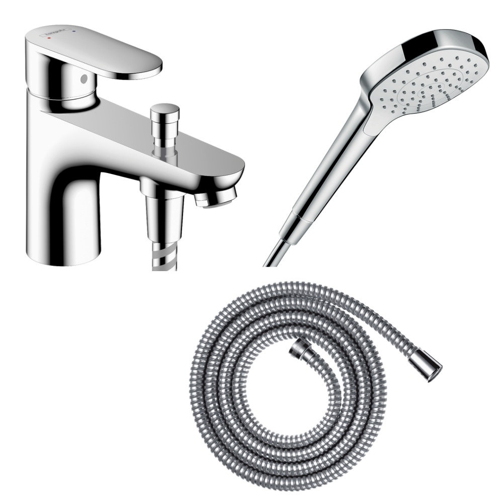Pack mitigeur bain douche mécanique HANSGROHE Vernis Blend C2 + Pommeau de douche Croma 110 + Flexible Metaflex chromé