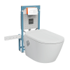 Pack WC lavant suspendu sans bride avec abattant et attentes électriques VitrA V-Care Ultra blanc + bâti autoportant V-Fix Easy