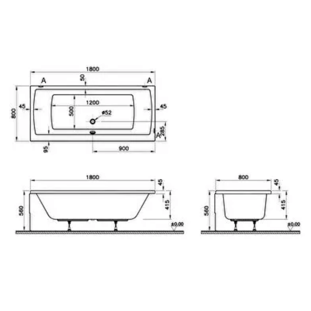 Baignoire droite VitrA Neon + pare bain Aurys Raywall noir mat| Batinea