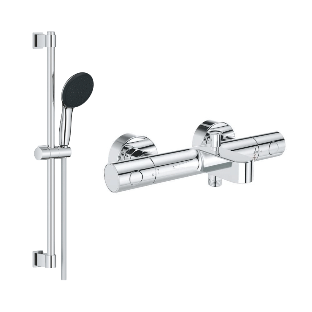 Mitigeur baignoire Grohe Grohtherm et douchette + barre de douche + porte savon Grohe Tempesta