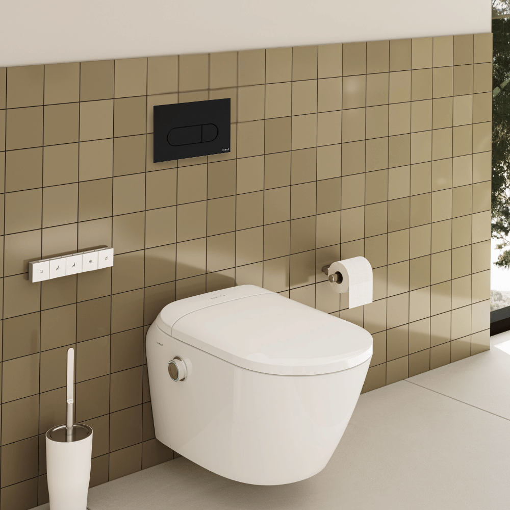 Pack WC lavant suspendu sans bride avec abattant et attentes électriques VitrA V-Care Ultra blanc + bâti autoportant V-Fix Easy